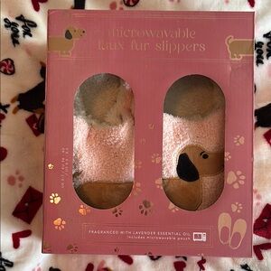 Microwavable Faux Fur Slippers with Dachshund Design